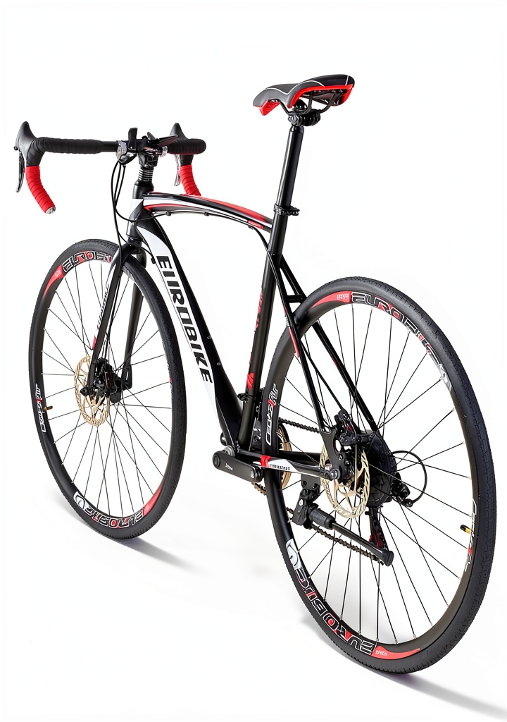 EUROBIKE road bike frame and components displayed on a city street