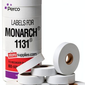Perco White Pricing Labels for Monarch 1131 Price Gun - 1 Sleeve, 8 Rolls, 20,000 Price Marking Labels - with Ink Roll Included-0